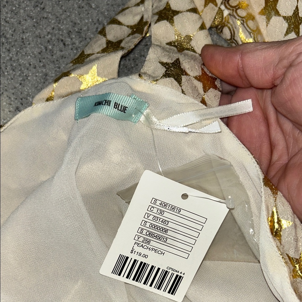 NWTS sz L Kimchi Blue Gold Star Midi Dress flowing design decorative neck line - Picture 4 of 8